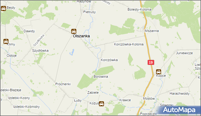 mapa Korczówka gmina Olszanka, Korczówka gmina Olszanka na mapie Targeo