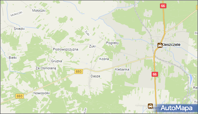 mapa Kośna, Kośna na mapie Targeo