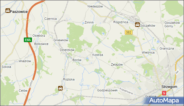 mapa Kostrza gmina Strzegom, Kostrza gmina Strzegom na mapie Targeo