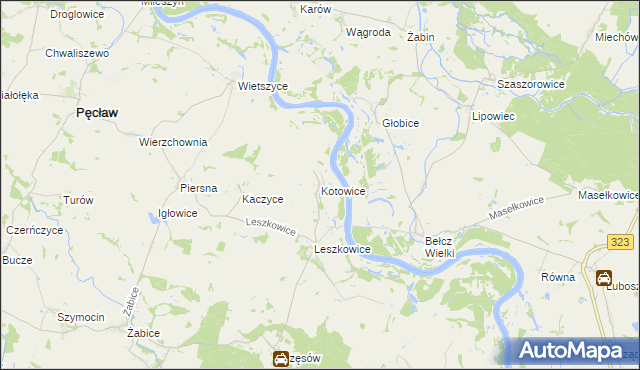 mapa Kotowice gmina Pęcław, Kotowice gmina Pęcław na mapie Targeo