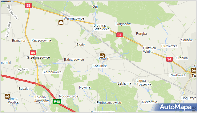 mapa Kotulin gmina Toszek, Kotulin gmina Toszek na mapie Targeo