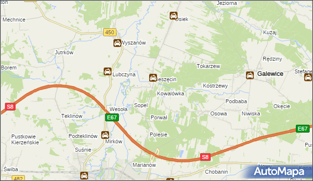 mapa Kowalówka gmina Wieruszów, Kowalówka gmina Wieruszów na mapie Targeo