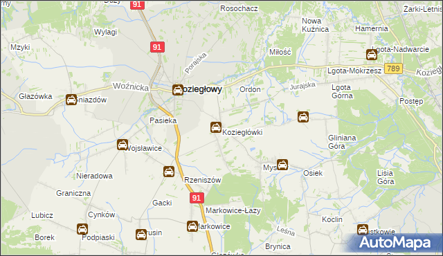 mapa Koziegłówki, Koziegłówki na mapie Targeo