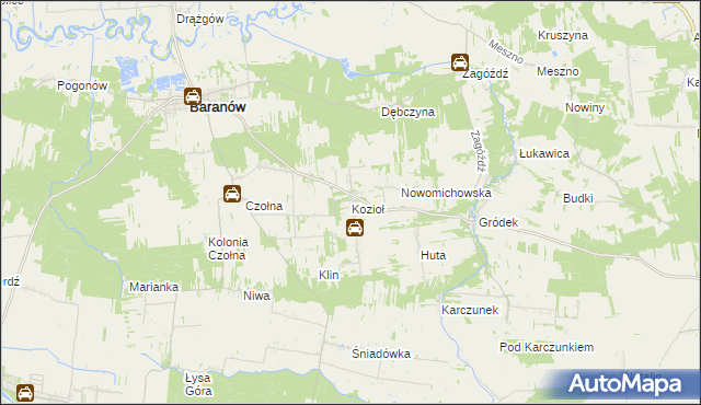 mapa Kozioł gmina Baranów, Kozioł gmina Baranów na mapie Targeo