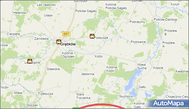 mapa Kózki gmina Grębków, Kózki gmina Grębków na mapie Targeo