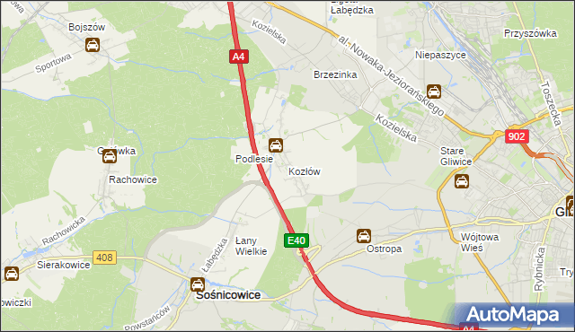 mapa Kozłów gmina Sośnicowice, Kozłów gmina Sośnicowice na mapie Targeo