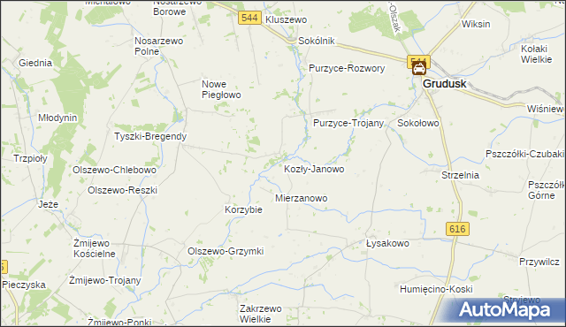 mapa Kozły-Janowo, Kozły-Janowo na mapie Targeo