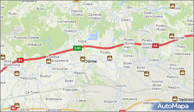 mapa Kozodrza, Kozodrza na mapie Targeo