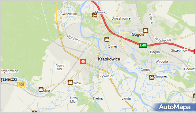 mapa Krapkowice, Krapkowice na mapie Targeo