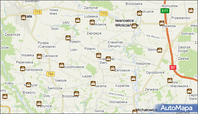 mapa Krasieniec Stary, Krasieniec Stary na mapie Targeo