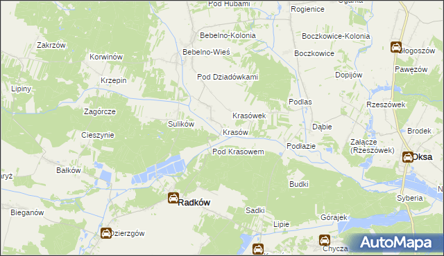 mapa Krasów gmina Radków, Krasów gmina Radków na mapie Targeo