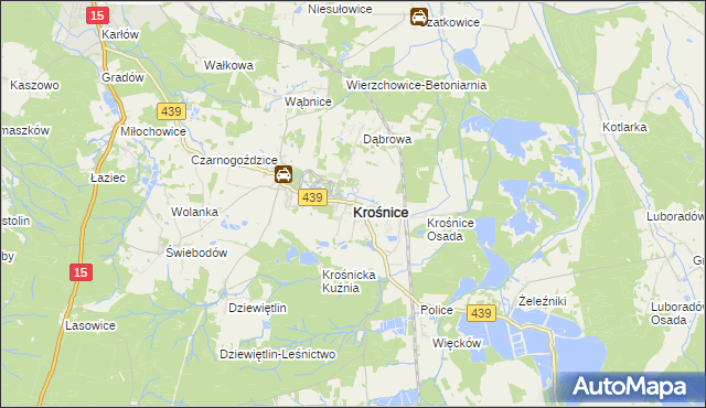 mapa Krośnice powiat milicki, Krośnice powiat milicki na mapie Targeo