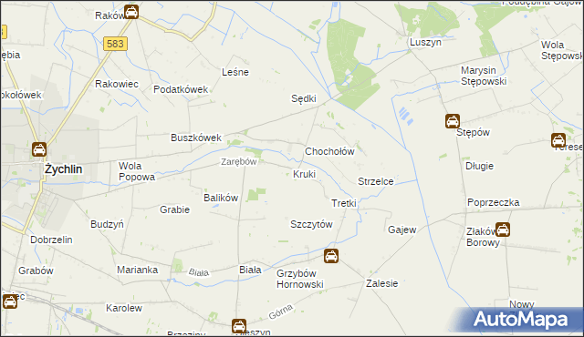 mapa Kruki gmina Żychlin, Kruki gmina Żychlin na mapie Targeo