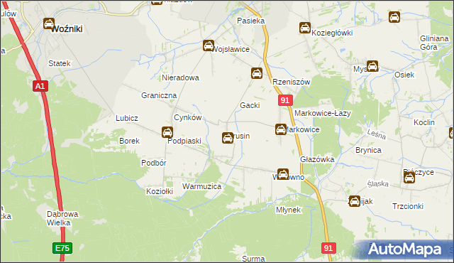 mapa Krusin gmina Koziegłowy, Krusin gmina Koziegłowy na mapie Targeo
