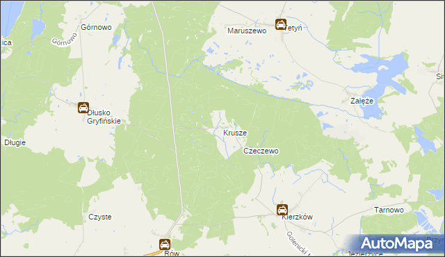 mapa Krusze gmina Myślibórz, Krusze gmina Myślibórz na mapie Targeo