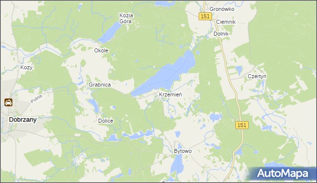 mapa Krzemień gmina Dobrzany, Krzemień gmina Dobrzany na mapie Targeo