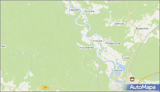 mapa Krzywaniec gmina Nowogród Bobrzański, Krzywaniec gmina Nowogród Bobrzański na mapie Targeo