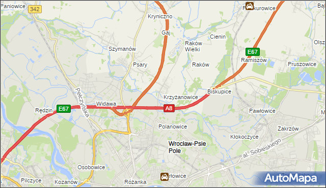 mapa Krzyżanowice gmina Wisznia Mała, Krzyżanowice gmina Wisznia Mała na mapie Targeo