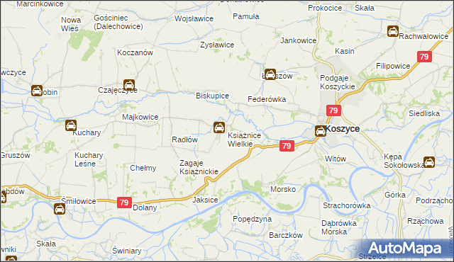 mapa Książnice Wielkie, Książnice Wielkie na mapie Targeo
