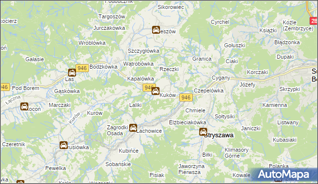 mapa Kuków gmina Stryszawa, Kuków gmina Stryszawa na mapie Targeo