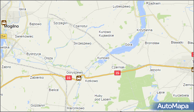 mapa Kunowo gmina Mogilno, Kunowo gmina Mogilno na mapie Targeo