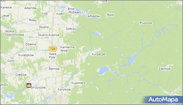 mapa Kurzacze gmina Gowarczów, Kurzacze gmina Gowarczów na mapie Targeo