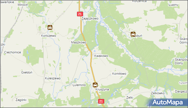 mapa Kwakowo gmina Kobylnica, Kwakowo gmina Kobylnica na mapie Targeo