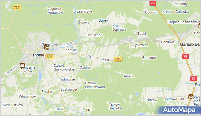 mapa Laski gmina Pionki, Laski gmina Pionki na mapie Targeo