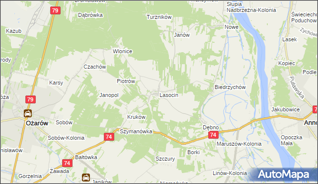 mapa Lasocin gmina Ożarów, Lasocin gmina Ożarów na mapie Targeo