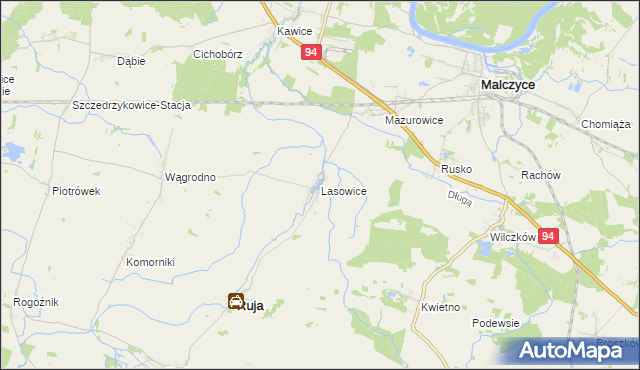 mapa Lasowice gmina Ruja, Lasowice gmina Ruja na mapie Targeo