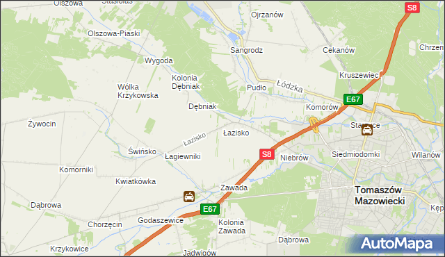 mapa Łazisko gmina Tomaszów Mazowiecki, Łazisko gmina Tomaszów Mazowiecki na mapie Targeo