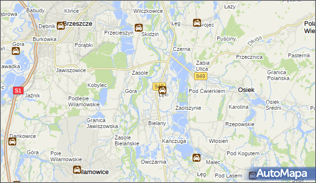 mapa Łęki gmina Kęty, Łęki gmina Kęty na mapie Targeo