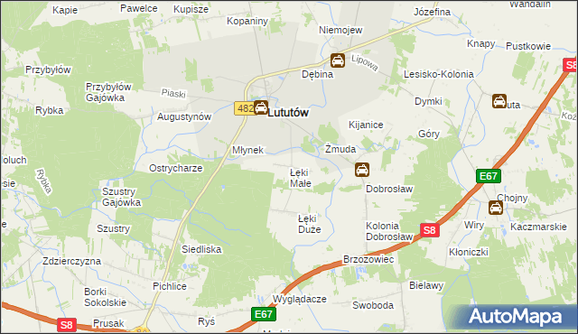 mapa Łęki Małe gmina Lututów, Łęki Małe gmina Lututów na mapie Targeo