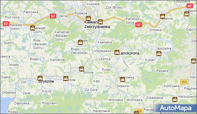 mapa Leśnica gmina Stryszów, Leśnica gmina Stryszów na mapie Targeo