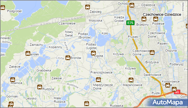 mapa Ligota gmina Czechowice-Dziedzice, Ligota gmina Czechowice-Dziedzice na mapie Targeo