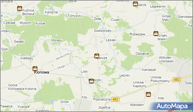 mapa Lipicze gmina Klonowa, Lipicze gmina Klonowa na mapie Targeo