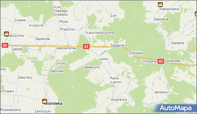 mapa Lipinki gmina Sosnówka, Lipinki gmina Sosnówka na mapie Targeo