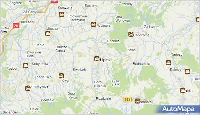 mapa Lipinki powiat gorlicki, Lipinki powiat gorlicki na mapie Targeo