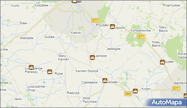 mapa Lipińskie gmina Gąbin, Lipińskie gmina Gąbin na mapie Targeo