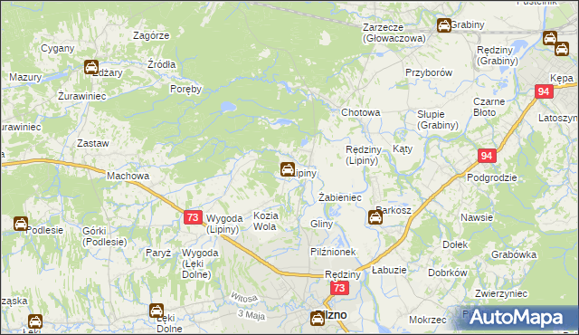 mapa Lipiny gmina Pilzno, Lipiny gmina Pilzno na mapie Targeo