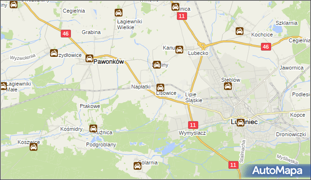 mapa Lisowice gmina Pawonków, Lisowice gmina Pawonków na mapie Targeo