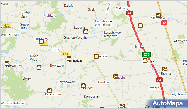 mapa Lubanów gmina Grabica, Lubanów gmina Grabica na mapie Targeo