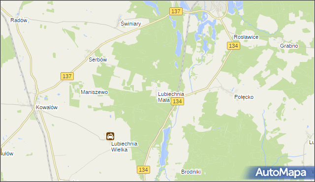 mapa Lubiechnia Mała, Lubiechnia Mała na mapie Targeo