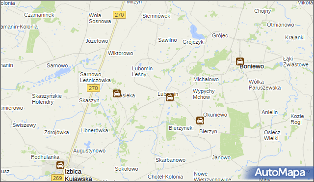 mapa Lubomin gmina Boniewo, Lubomin gmina Boniewo na mapie Targeo