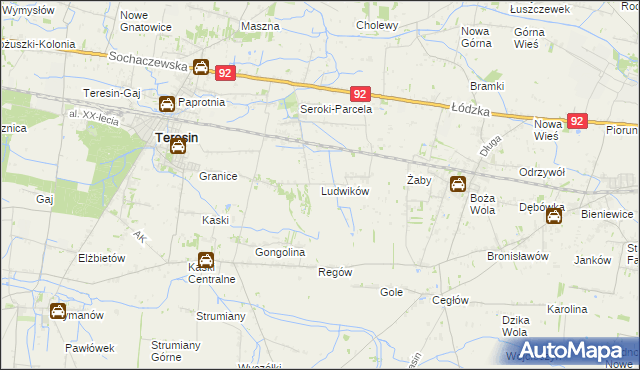 mapa Ludwików gmina Teresin, Ludwików gmina Teresin na mapie Targeo