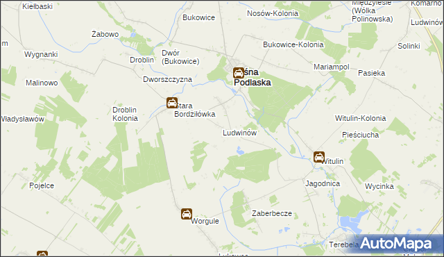mapa Ludwinów gmina Leśna Podlaska, Ludwinów gmina Leśna Podlaska na mapie Targeo