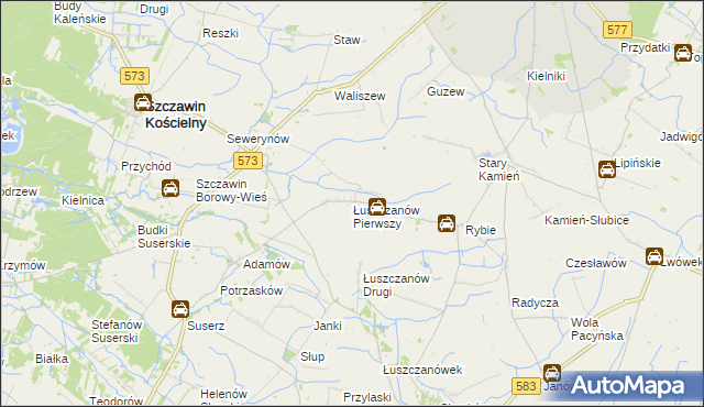 mapa Łuszczanów Pierwszy, Łuszczanów Pierwszy na mapie Targeo