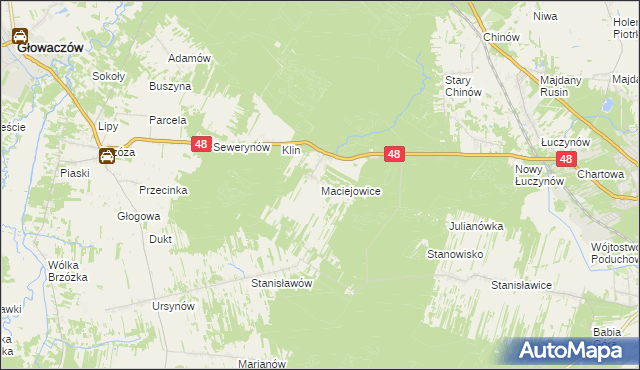 mapa Maciejowice gmina Głowaczów, Maciejowice gmina Głowaczów na mapie Targeo