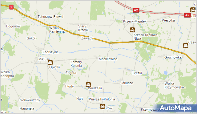 mapa Maciejowice gmina Zbuczyn, Maciejowice gmina Zbuczyn na mapie Targeo