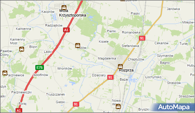 mapa Magdalenka gmina Rozprza, Magdalenka gmina Rozprza na mapie Targeo